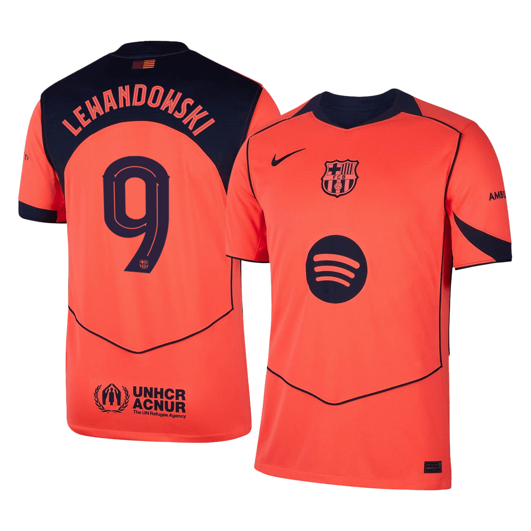 LEWANDOWSKI #9 Barcelone Third Maillot 2025/26 Orange - UCL