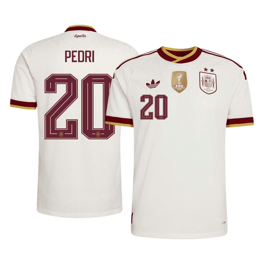PEDRI #20 Espagne Extérieur Maillot 2 Stars - Champion Edition - Coupe du Monde 2026 Blanc Joueur