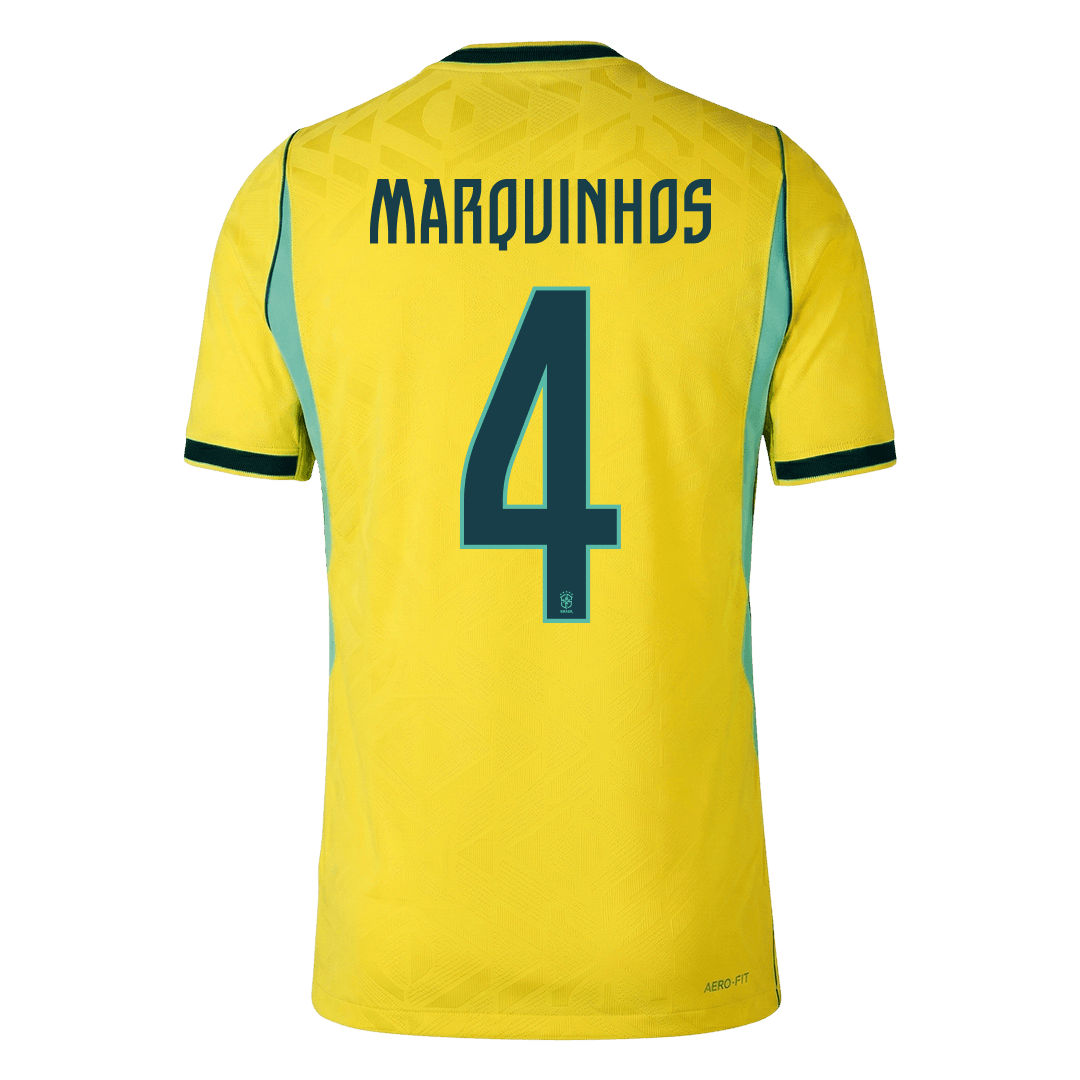 MARQUINHOS #4 Brésil Domicile Maillot - Coupe du Monde 2026 Jaune Joueur
