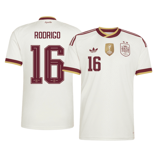 RODRIGO #16 Espagne Extérieur Maillot 2 Stars - Champion Edition - Coupe du Monde 2026 Blanc
