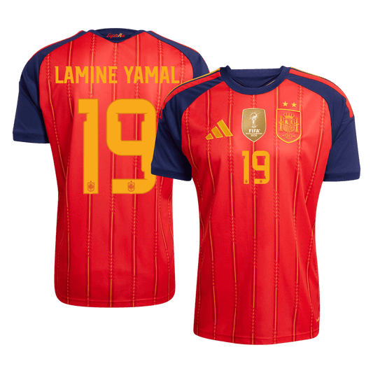 LAMINE YAMAL #19 Espagne Domicile Maillot 2 Stars - Champion Edition - Coupe du Monde 2026 Rouge