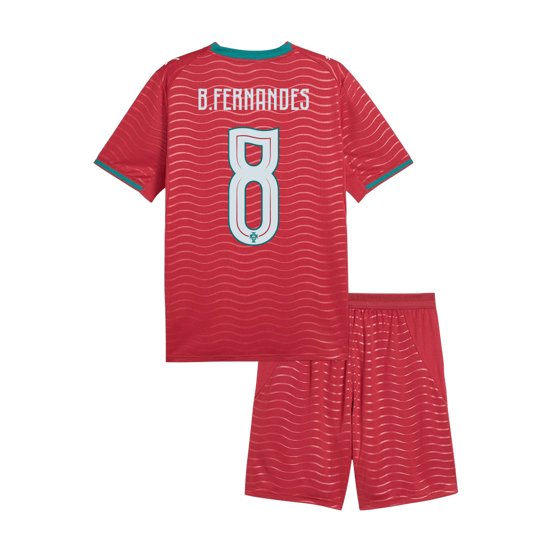 Kids B. FERNANDES #8 Portugal Domicile Maillot Kit - Coupe du Monde 2026 Rouge - Super