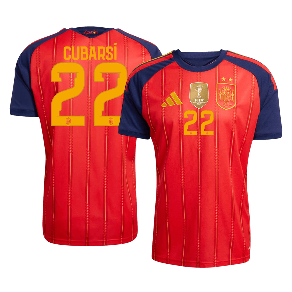 CUBARSÍ #22 Espagne Domicile Maillot 2 Stars - Champion Edition - Coupe du Monde 2026 Rouge Joueur