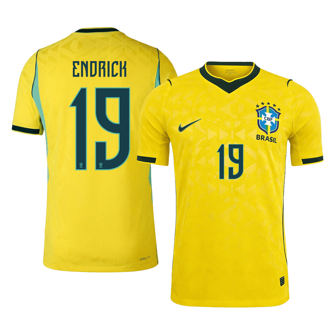 ENDRICK #19 Brésil Domicile Maillot - Coupe du Monde 2026 Jaune Joueur