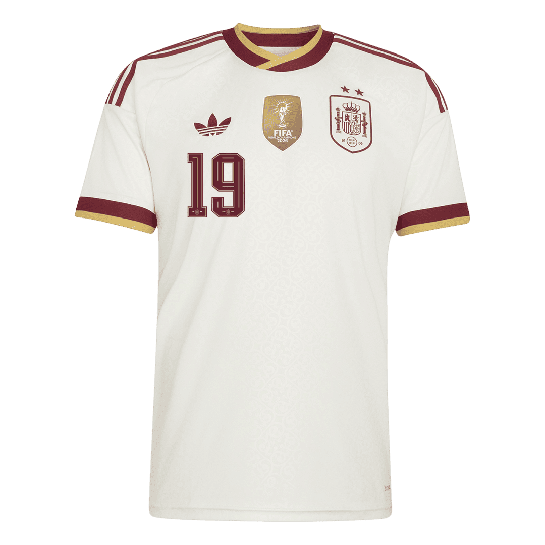 LAMINE YAMAL #19 Espagne Extérieur Maillot 2 Stars - Champion Edition - Coupe du Monde 2026 Blanc