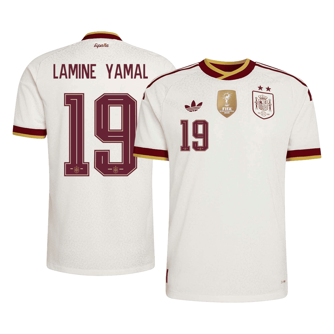 LAMINE YAMAL #19 Espagne Extérieur Maillot - Coupe du Monde 2026 Blanc Joueur