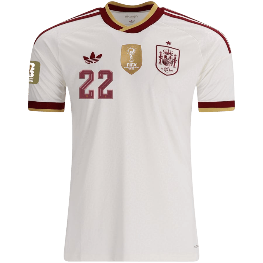 CUBARSÍ #22 Espagne Extérieur Maillot 2 Stars - Champion Edition - Coupe du Monde 2026 Blanc